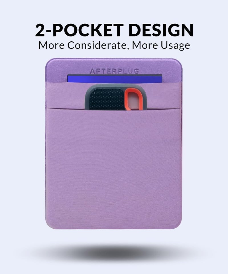 Afterplug 2-Pocket Adhesive Pouch for Laptop, Compatible with External 2.5" HDD, SSD, Magic Mouse, USB Cable and More - Lilac Purple - Image 2